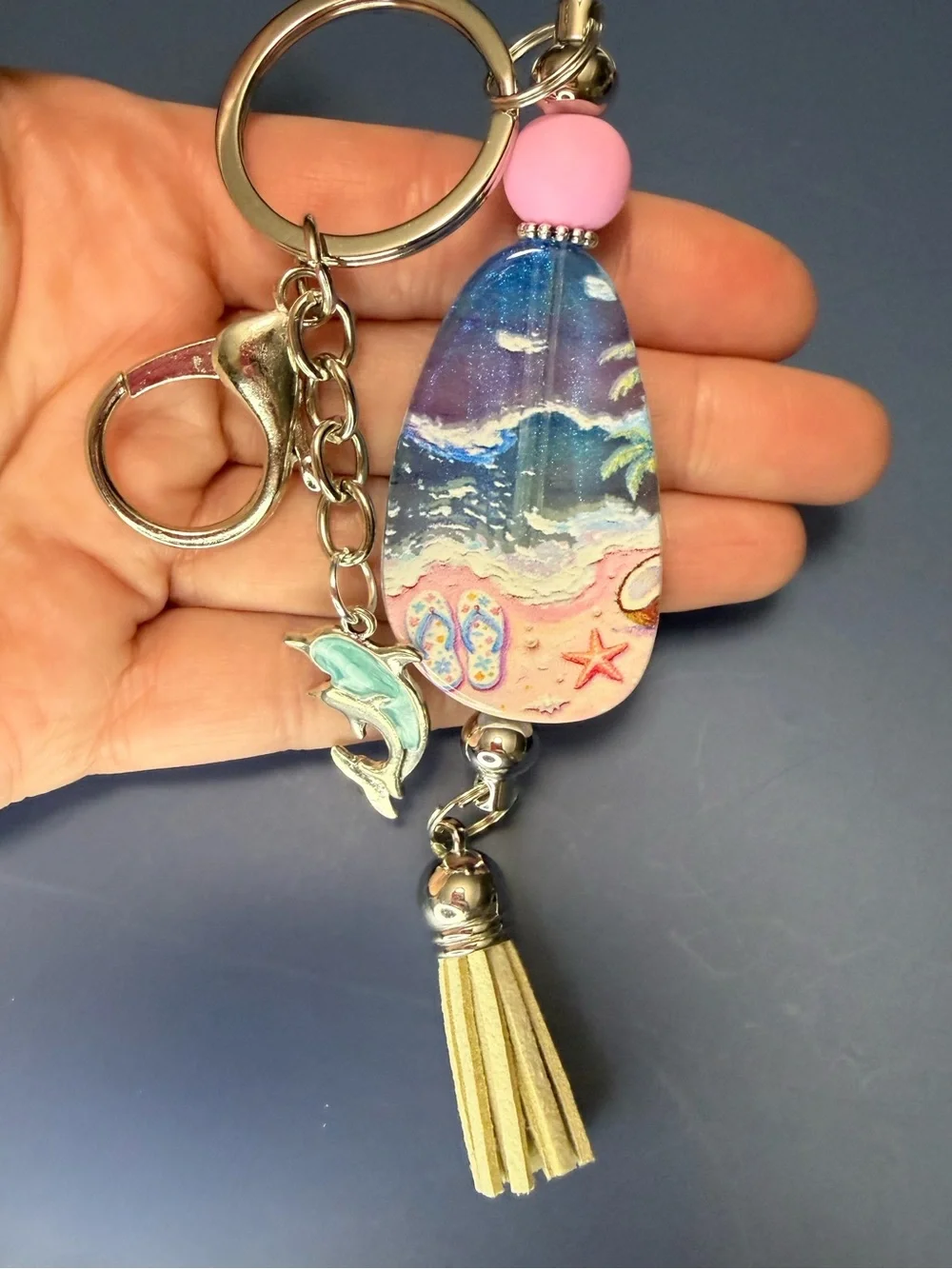 New Beaded Beach Scene Tassel Keychain